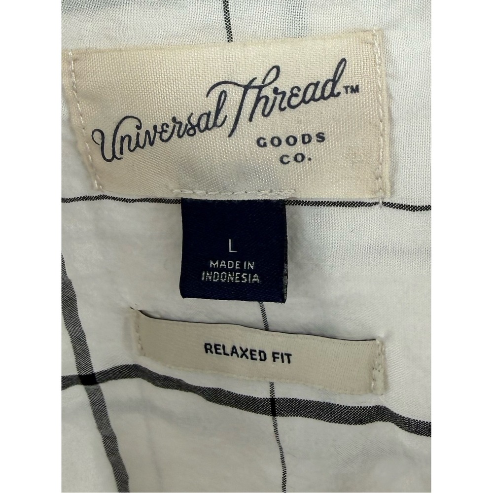 Universal Thread Relaxed Fit Windowpane Plaid Cotton Button Down Shirt White L - Picture 2 of 4